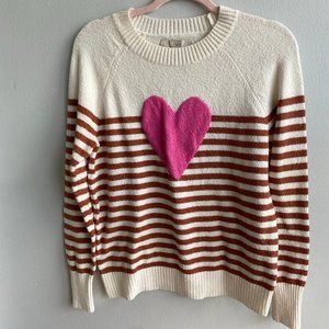 LOFT cream soft stripe heart sweater
